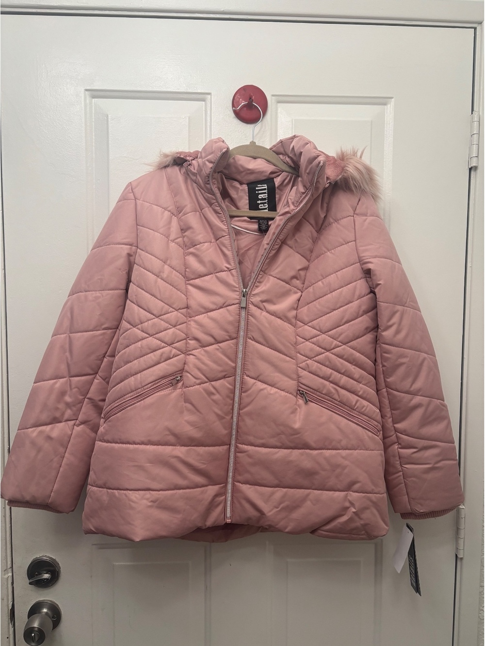 Details Intl Pink Hooded Puffer Jacket with Faux Fur Trim